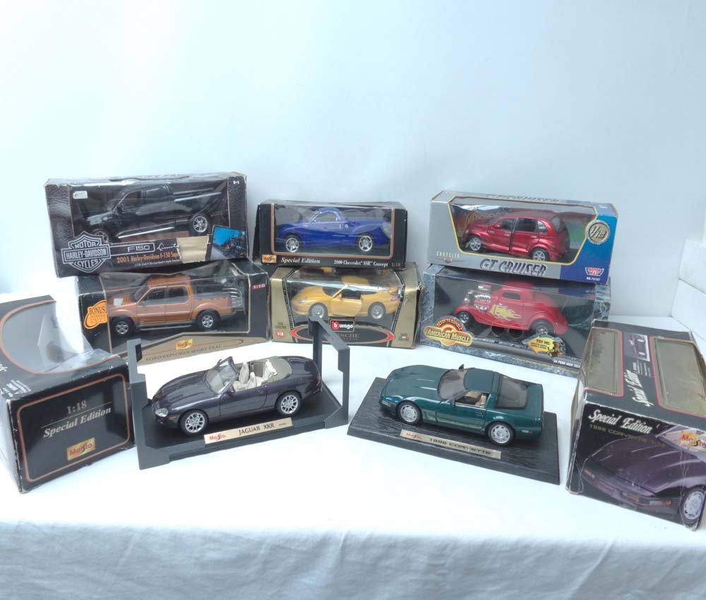 ABT: 8 Assorted 1:18 Scale Vehicles/OBs: Paul V. Ambrose and Drew J. Bauer present: These are eight Assorted 1:18 Scale Vehicles. Original Boxes, worn. Examine very closely; what is pictured is what you will receive. Please add $28.00 for US
