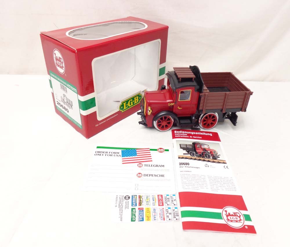 ABT: LGB G Scale: #20680 Aha Rail Truck/OB: Paul V. Ambrose and Drew J. Bauer present: This is the #20680 Aha Rail Truck that LGB made in G Scale a few years ago. Our Opinion is that it is generally in Like New Condition. Original Box. All Orig