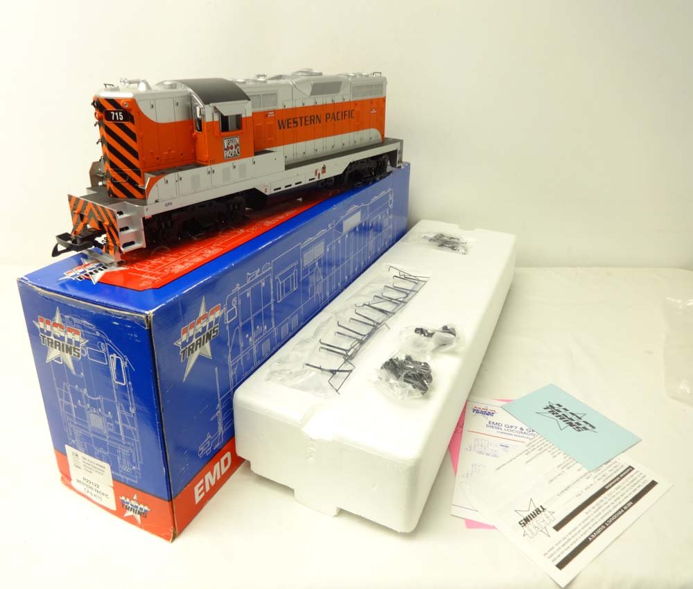 ABT: USA Trains G Gauge: #R22122 Western Pacific EMD: Paul V. Ambrose and Drew J. Bauer present: This is the #R22122 Western Pacific EMD GP-9 Diesel that USA Trains made in G Scale a few years ago. Our Opinion is that it is generally in Like New Conditio