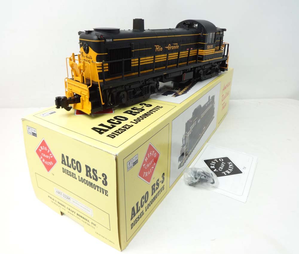 ABT: Aristo Craft 1 Gauge: #ART-22205 DRG w/Rio Grande: Paul V. Ambrose and Drew J. Bauer present: This is the #ART-22205 DRG w/Rio Grande RS-2 Diesel Locomotive that Arista Craft made in 1 Gauge a few years ago. Our Opinion is that it is generally in Like