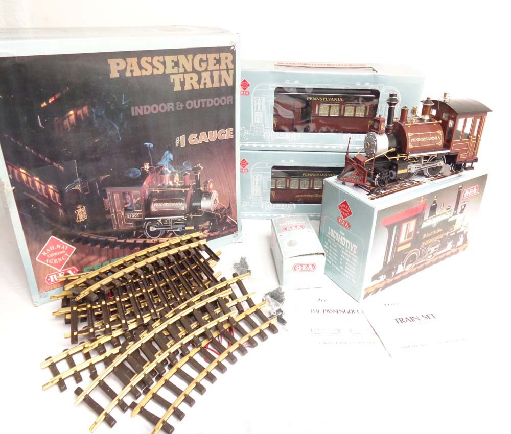 ABT: REA G Scale: #29002 Pennsylvania Rodgers 2-4-2: Paul V. Ambrose and Drew J. Bauer present: This is the #29002 Pennsylvania Rodgers 2-4-2 Steam Locomotive Train Set that REA made in G Scale a few years ago. Our Opinion is that the Set is generally i