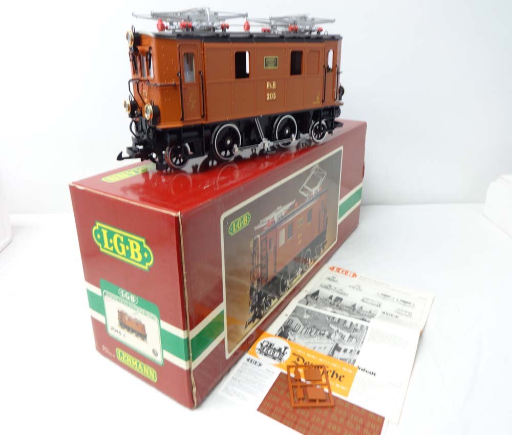 ABT: LGB G Scale: #2045 Electric Engine/OB: Paul V. Ambrose and Drew J. Bauer present: This is the #2045 Electric Engine (broken step and window) that LGB made for G Scale a few years ago. Our Opinion is that it is generally in Like New Conditi