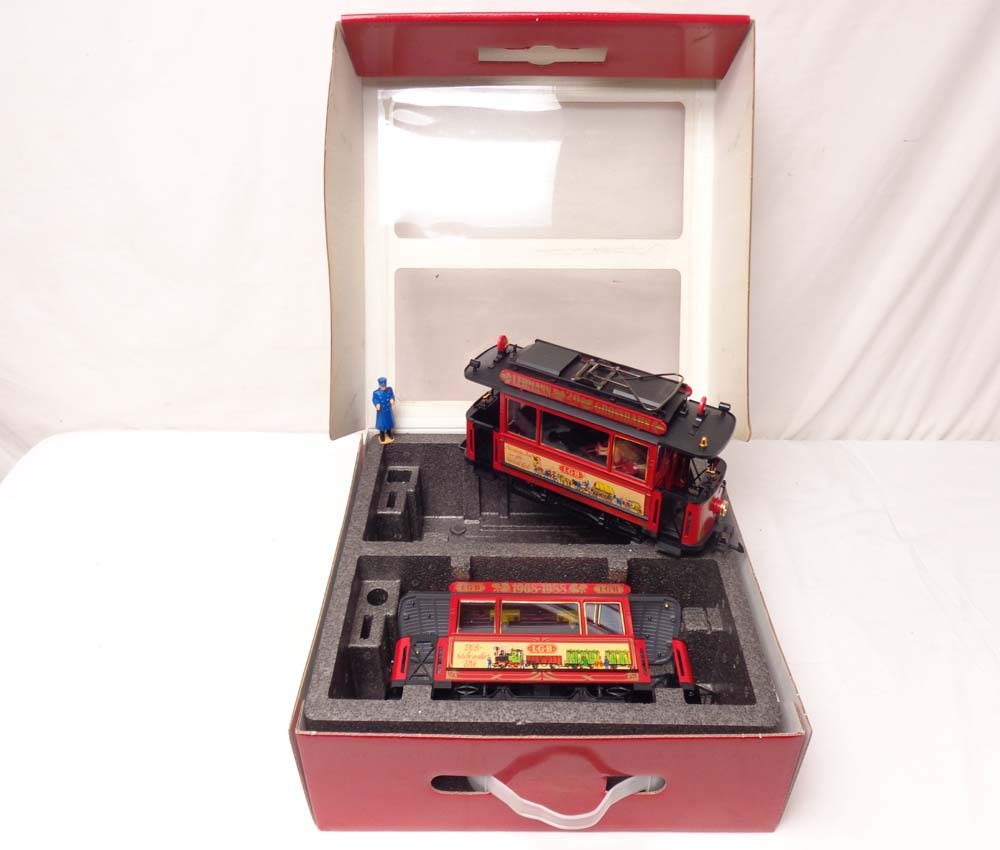 ABT: LGB G Scale: 20th Year Anniversary Trolleys/OB: Paul V. Ambrose and Drew J. Bauer present: This is the 20th Year Anniversary Trolleys that LGB made for G Scale a few years ago. Our Opinion is that the Set is generally in Mint Condition. Original Bo