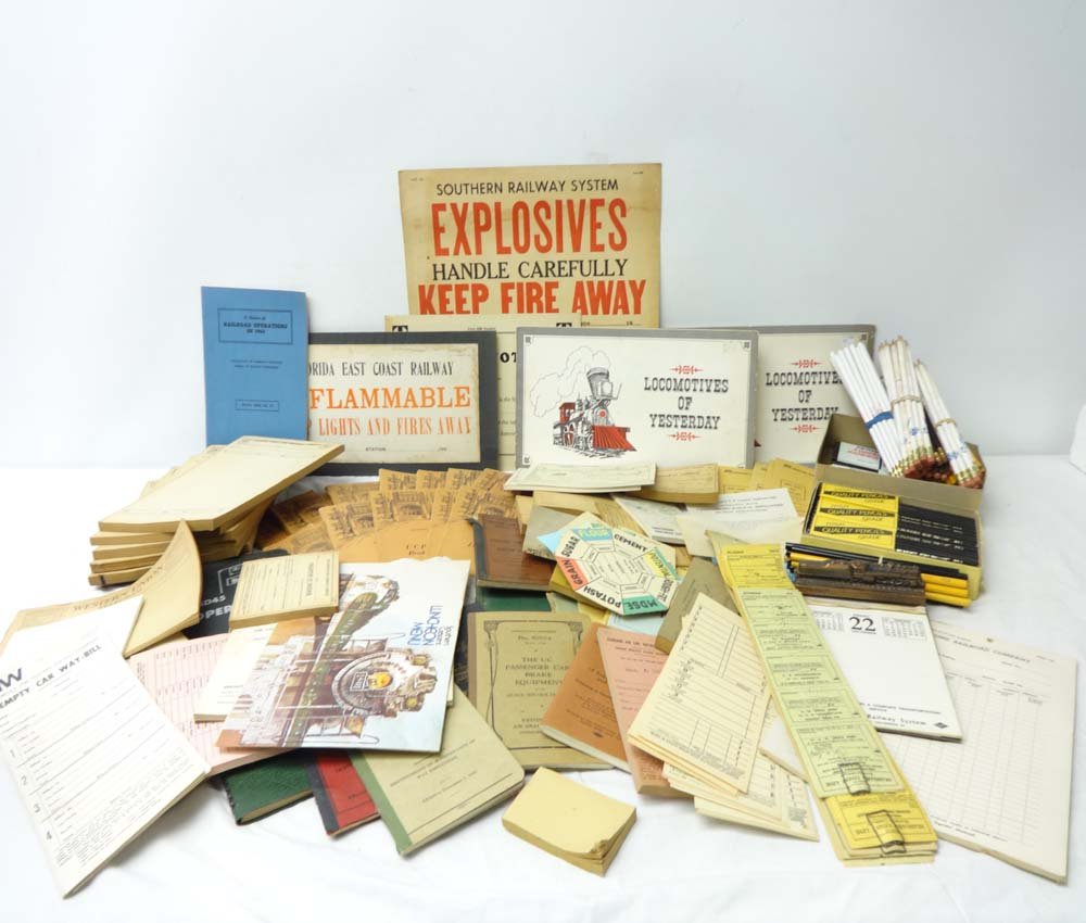ABT: Nice Group Miscellaneous Railroadania: Paul V. Ambrose and Drew J. Bauer present: This is nice group of Railroadania Miscellany that includes Ledgers, User Manuals, Notepads, Pictures, Pencils, etc. and a Reading Railroad Day Calendar with
