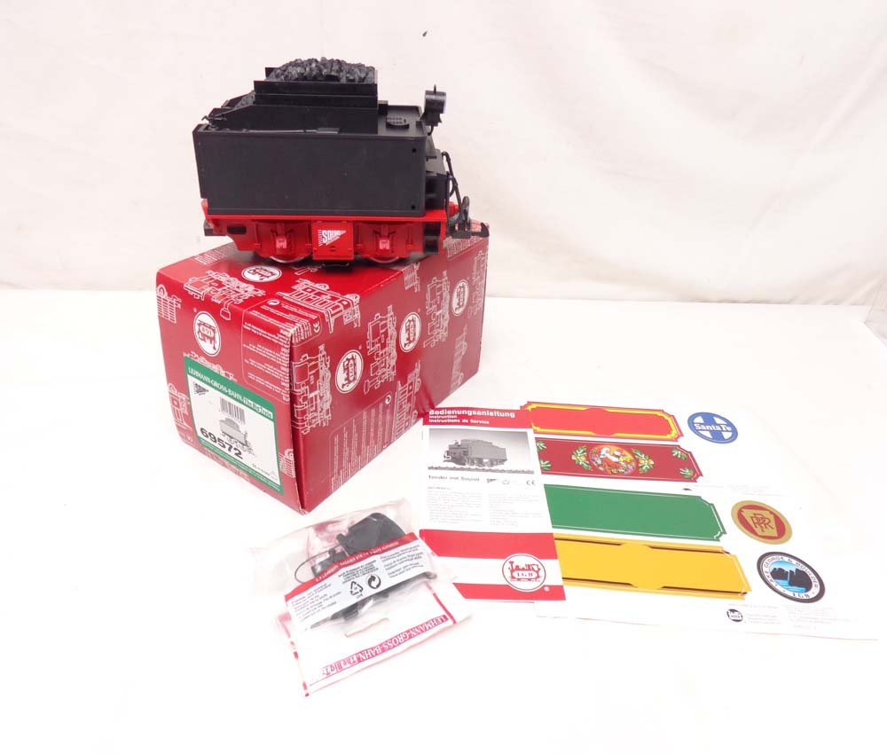 ABT: Mint LGB G Scale: #69572 Tender With Sound/OB: Paul V. Ambrose and Drew J. Bauer present: This is the #69572 Tender With Sound that LGB made for G Scale a few years ago. Our Opinion is that it is generally in Mint Condition. Original Box. All Orig