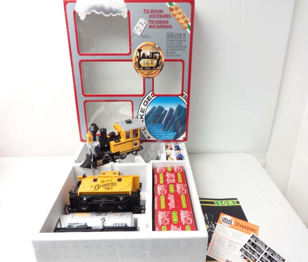 ABT: LGB G Scale: #72412 Lake George Boulder Route of: Paul V. Ambrose and Drew J. Bauer present: This is the Incomplete #72412 Lake George Boulder Route of the Beavers Set (missing transformer) that LGB made for G Scale a few years ago. Examine closely; 