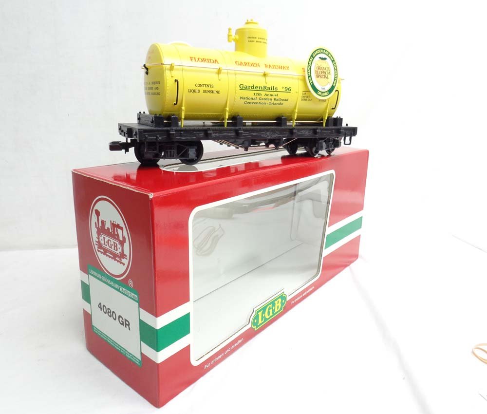 ABT: Mint LGB G Scale: #4080 GR Florida Garden Railway: Paul V. Ambrose and Drew J. Bauer present: This is the #4080 GR Florida Garden Railway Tank Car that LGB made for G Scale a few years ago. Our Opinion is that it is generally in Mint Condition. Origin