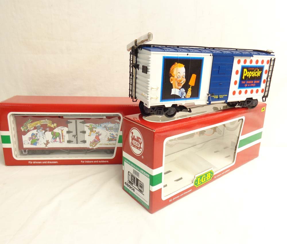ABT: Mint LGB G Scale: #44725 Christmas Box Car and: Paul V. Ambrose and Drew J. Bauer present: These are the #44725 Christmas Box Car and the #48914 Good Humor Popsicle Box Car that LGB made for G Scale a few years ago. Our Opinion is that they are gen