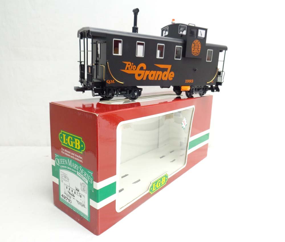ABT: Mint LGB G Scale: #42710 Rio Grande Queen Mary: Paul V. Ambrose and Drew J. Bauer present: This is the #42710 Rio Grande Queen Mary Series Caboose that LGB made for G Scale a few years ago. Our Opinion is that it is generally in Mint Condition. Ori