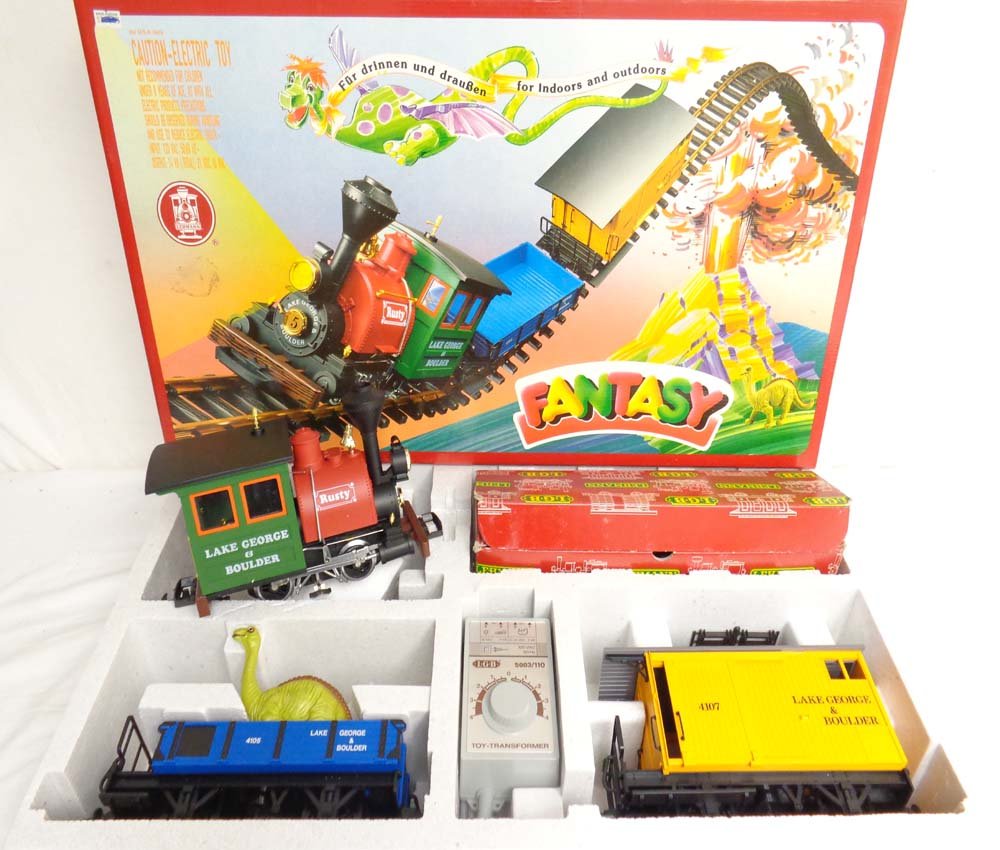 ABT: Mint LGB G Scale: #92770 Electric Lake George and: Paul V. Ambrose and Drew J. Bauer present: This is the #92770 Electric Lake George and Boulder Fantasy Train Set that LGB made for G Scale a few years ago. Our Opinion is that the Set is generally in