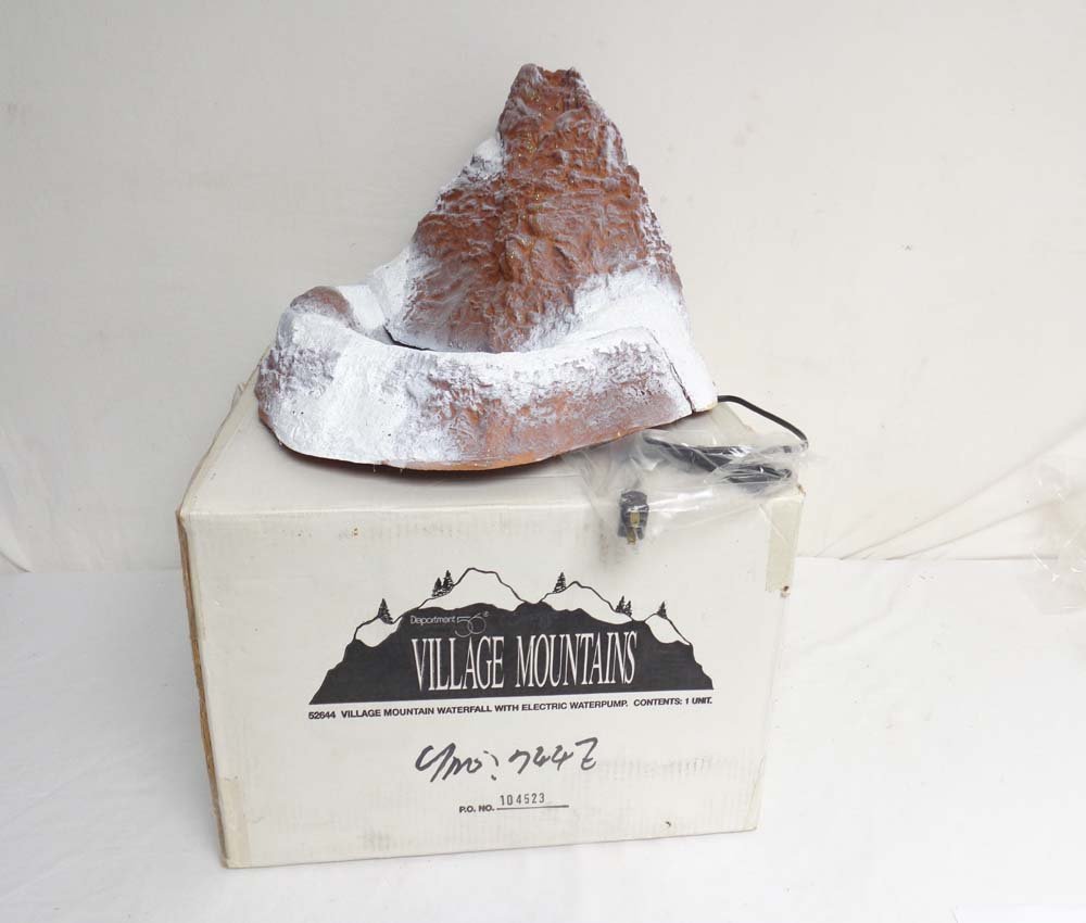 ABT: Dept. 56 #52644 Village Mountain Waterfall with: Paul V. Ambrose and Drew J. Bauer present: This is the Dept. 56 #52644 Village Mountain Waterfall with Electric Water Pump (17 1/2 x 17 x 10 7/8). Examine closely; what is pictured is what you will re