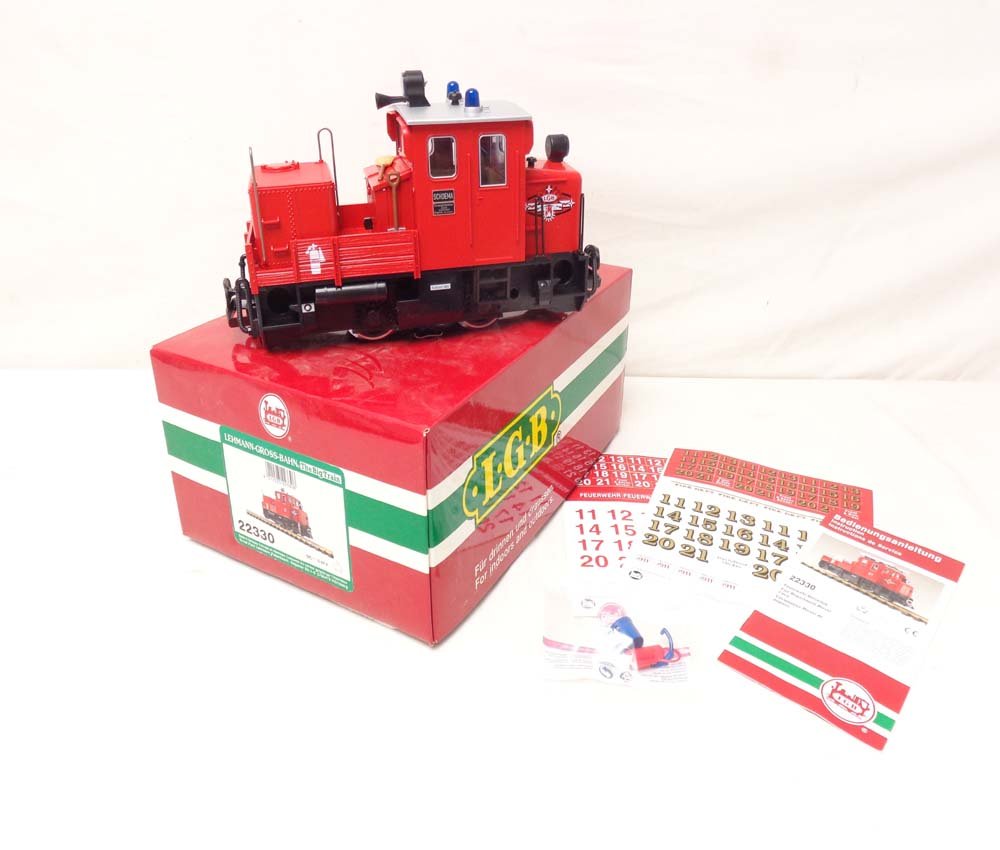ABT: Mint LGB G Scale: #22330 Fire Department Diesel: Paul V. Ambrose and Drew J. Bauer present: This is the #22330 Fire Department Diesel Locomotive that LGB made for G Scale a few years ago. Our Opinion is that it is generally in Mint Condition. Origin