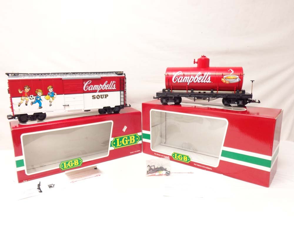 ABT: Mint LGB G Scale: Campbell's Soup #4191CS Box Car: Paul V. Ambrose and Drew J. Bauer present: These are the Campbell's Soup #4191CS Box Car and the #44800 Tank Car that LGB made for G Scale a few years ago. Our Opinion is that they are generally in Mi