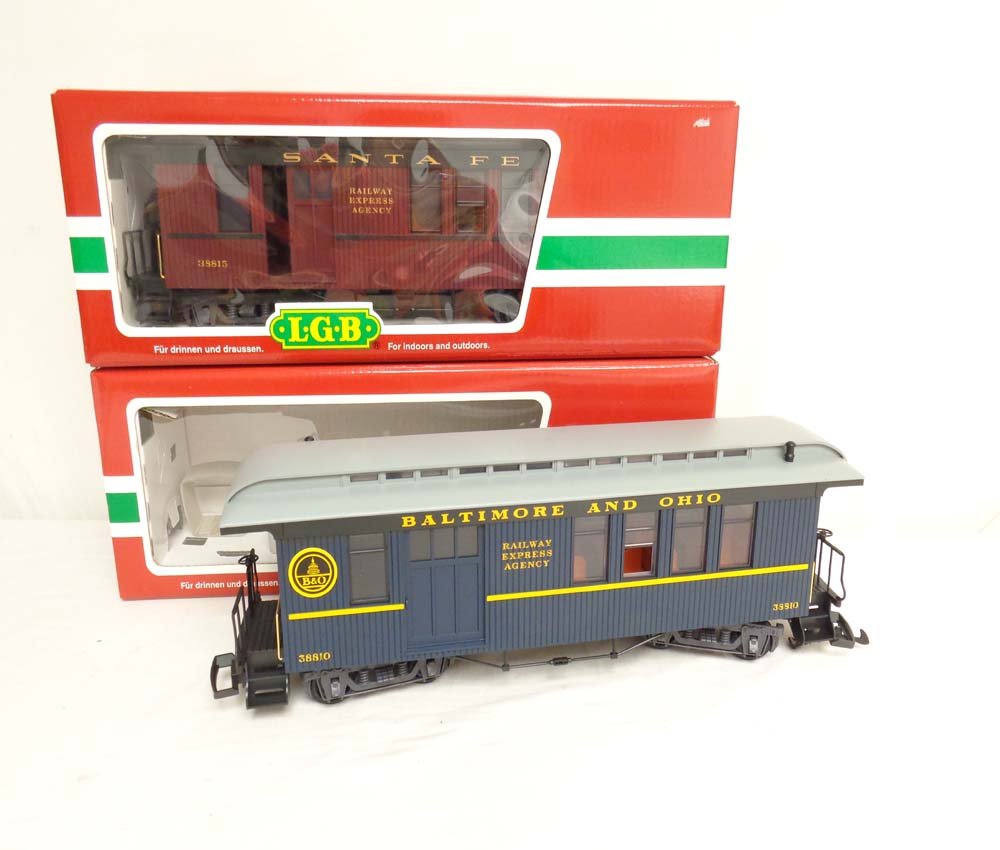 ABT: Mint LGB G Scale: #38810/38815 Combo Passenger: Paul V. Ambrose and Drew J. Bauer present: These are the #38810/38815 Combo Passenger Cars that LGB made for G Scale a few years ago. Our Opinion is that they are generally in Mint Condition. Original