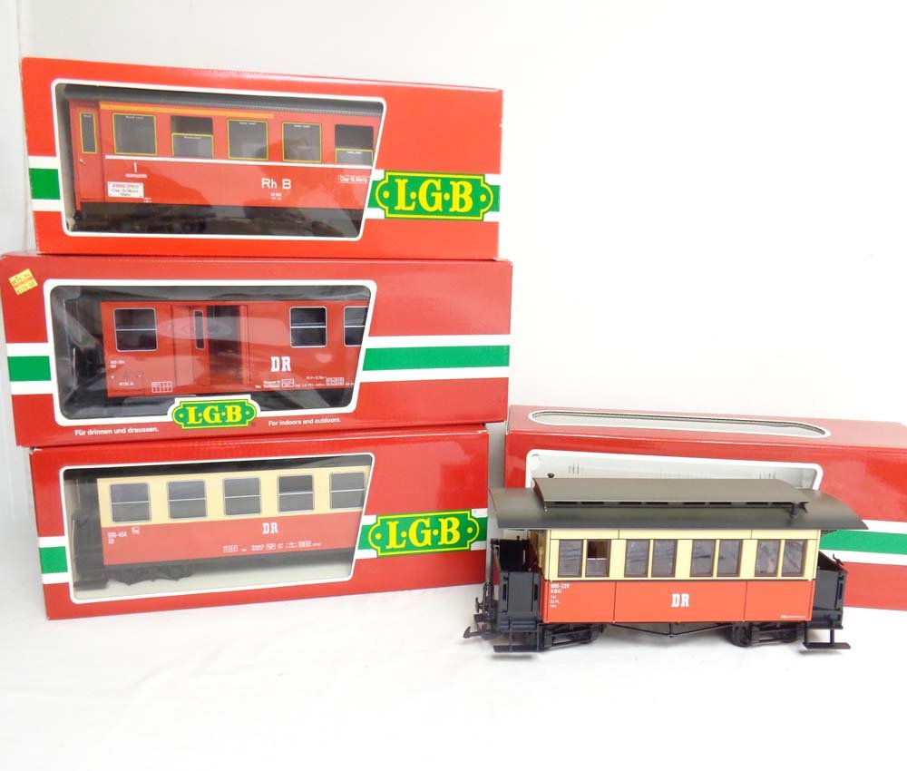 ABT: Mint LGB G Scale: #3063/3073/31710/31610 Passenger: Paul V. Ambrose and Drew J. Bauer present: These are the #3063/3073/31710/31610 Passenger Cars that LGB made for G Scale a few years ago. Our Opinion is that they are generally in Mint Condition. Orig