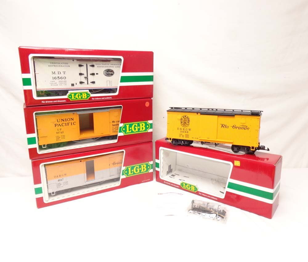ABT: Mint LGB G Scale: #43670/4067-D01/4067-A01/47720: Paul V. Ambrose and Drew J. Bauer present: These are the #43670 Rio Grande Box Car, the #4067-D01 Rio Grande Box Car, the #4067-A01 Union Pacific Box Car, and the #47720 MDT Reefer that LGB made for G