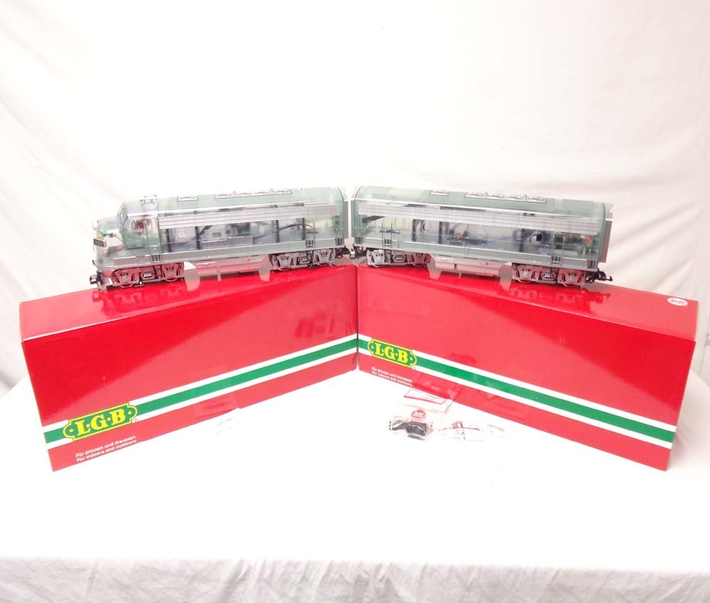 ABT: Mint LGB G Scale: See-Thru #22578 Powered F-7 A: Paul V. Ambrose and Drew J. Bauer present: These are the See-Thru #22578 Powered F-7 A Unit and the #22588 Non Powered F-7 B Unit that LGB made for G Scale a few years ago. Our Opinion is that they ar
