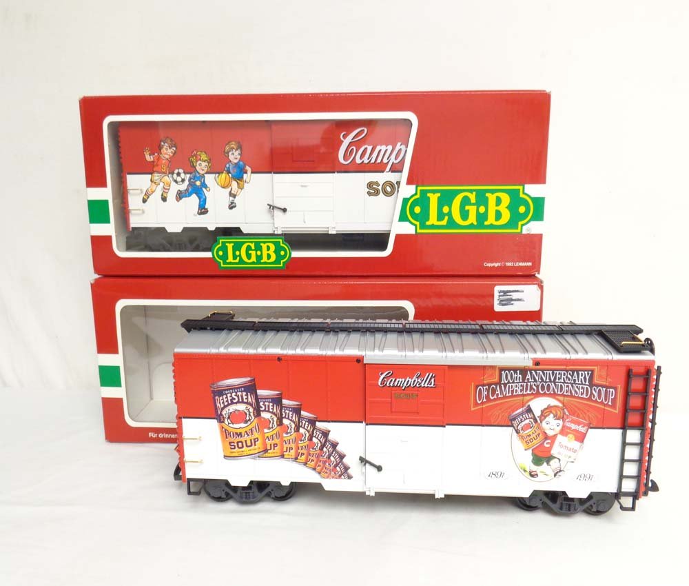 ABT: Mint LGB G Scale: #4191 CS/46913 Campbell's Soup: Paul V. Ambrose and Drew J. Bauer present: These are the #4191 CS/46913 Campbell's Soup Box Cars that LGB made for G Scale a few years ago. Our Opinion is that they are generally in Mint Condition. Or