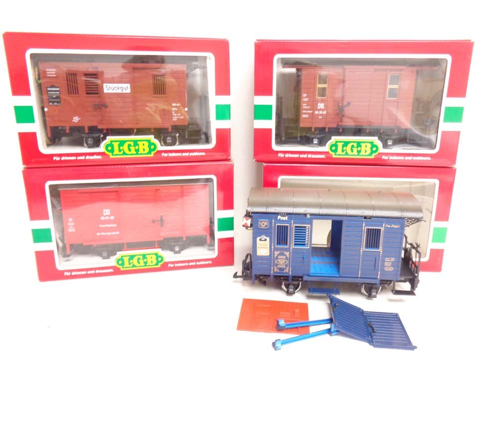 ABT: LGB G Scale: #1985/46355/42390/31190 Assorted: Paul V. Ambrose and Drew J. Bauer present: These are the #1985/46355/42390/31190 Assorted Wagons (#1985 has broken doors) that LGB made for G Scale a few years ago. Our Opinion is that they are genera