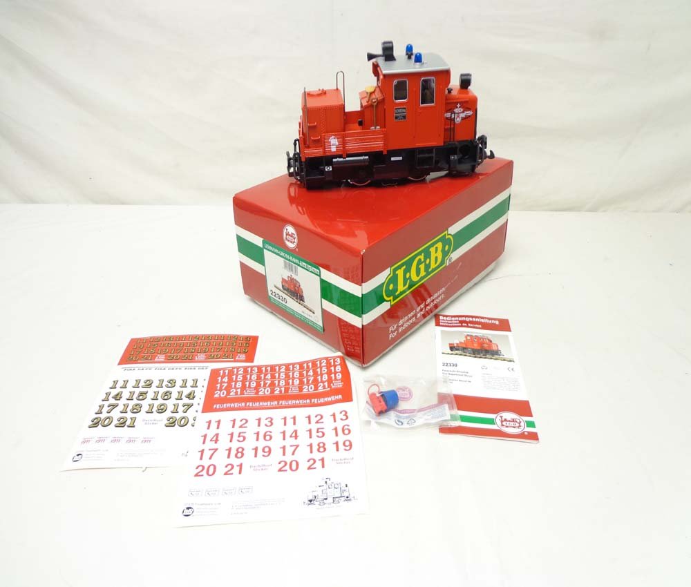 ABT: Mint LGB G Scale: #22330 Fire Department Diesel: Paul V. Ambrose and Drew J. Bauer present: This is the #22330 Fire Department Diesel Locomotive that LGB made for G Scale a few years ago. Our Opinion is that it is generally in Mint Condition. Origin