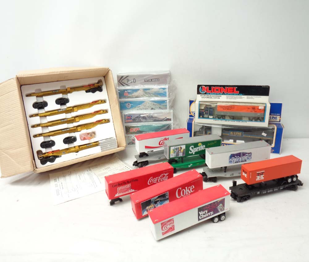 ABT: 10 Assorted Lionel/K-Line Tractor Trailers, Flat: Paul V. Ambrose and Drew J. Bauer present: These are ten Assorted Tractor Trailers, Flat Cars with Trailers and TCA Trailer Train Set that Lionel/K-Line made a few years ago. Examine closely; what is