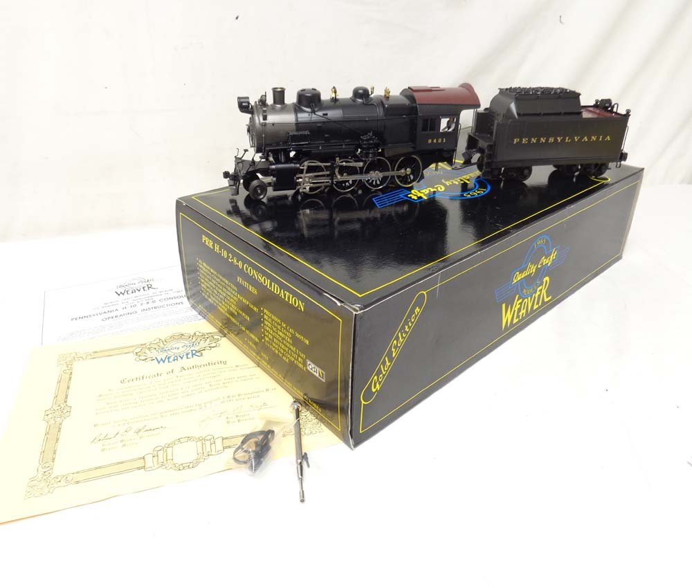 ABT: Weaver #8421 PRR H-10 2-8-0 Steam Engine and: Paul V. Ambrose and Drew J. Bauer present: These are the #8421 PRR H-10 2-8-0 Steam Engine and Tender that Weaver made in O Gauge a few years ago. All brass body construction. Our Opinion is that they