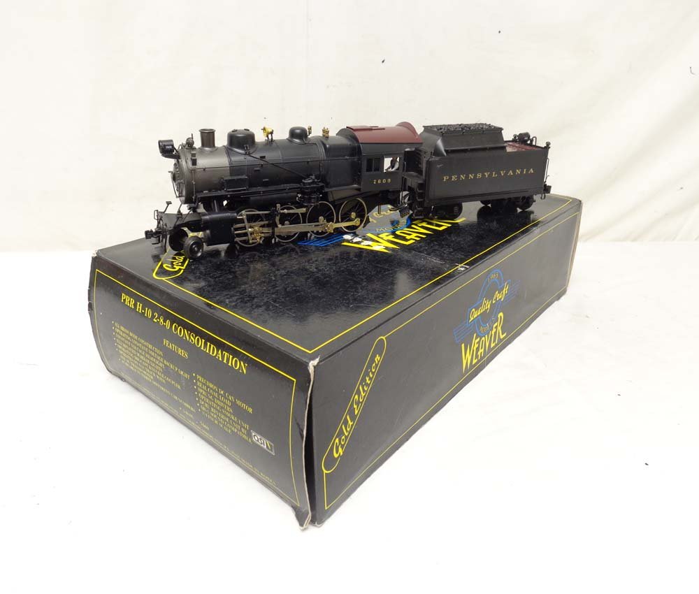 ABT: Weaver #7609 PRR H-10 2-8-0 Steam Engine and: Paul V. Ambrose and Drew J. Bauer present: These are the #7609 PFF H-10 2-8-0 Steam Engine and Tender that Weaver made in O Gauge a few years ago. All brass body construction. Our Opinion is that they
