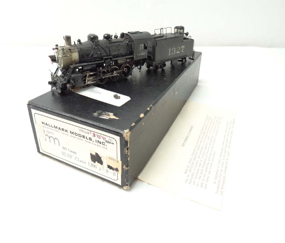 ABT: Brass HO: Hallmark Frisco 'Class 1306' 2-8-0 Steam: Paul V. Ambrose and Drew J. Bauer present: These are the painted Brass HO SLSF (Frisco) 'Class 1306' 2-8-0 Steam Engine (broken bell) and Tender that Hallmark made some time in the past. Includes OB a