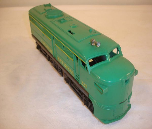 ABT: Great Lionel #227 CN Green Alco Diesel: Paul V. Ambrose and Drew J. Bauer present: This is the #227 Canadian National Green Alco A Diesel that Lionel made circa 1960. Uncatalogued. Our Opinion is that it is generally in Like New Minus Condi