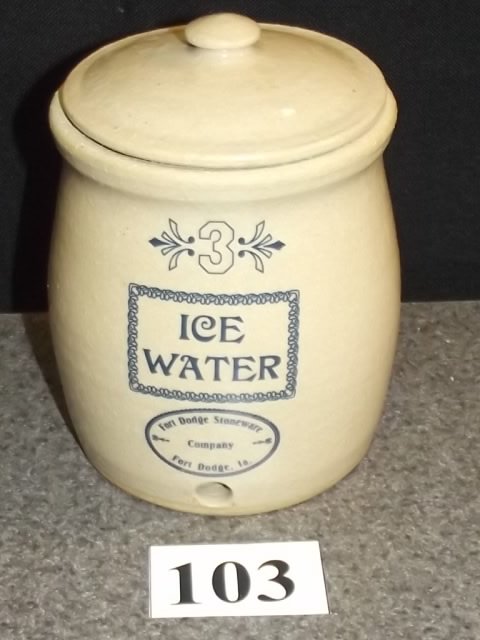 A.W. WILSON RED WING PROMO/SAMPLE ICE WATER CROCK W/LID: NO. '3'. NO CHIPS/CRACKS FOUND. GREAT LITTLE PROMOTIONAL/AD PIECE. MAY EVEN BE A SALESMAN SAMPLE. NO SPOUT. ABOUT 5 INCHES TALL OVERALL BY 4 DIAMETER OVERALL. ABOUT 4 1/2 INCHES TO TOP OF CROCK W/O LI