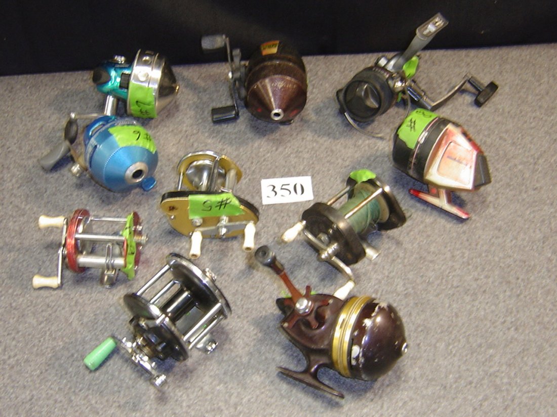 LOT VINTAGE 0F 10 CASTING/FISHING REELS: SELLING FOR PARTS/PIECES. NO IDEA HOW WELL ANY WORK IF AT ALL. REEL NOS. 1-PENN NO. 180, 2- MITCHELL 1040, 3- SHAKESPEARE WONDERREEL 1766II, 4- RED WOLF, 5- JAPAN RODDY BAIT CAST, 6- ZEBCO SLINGSHOT, 