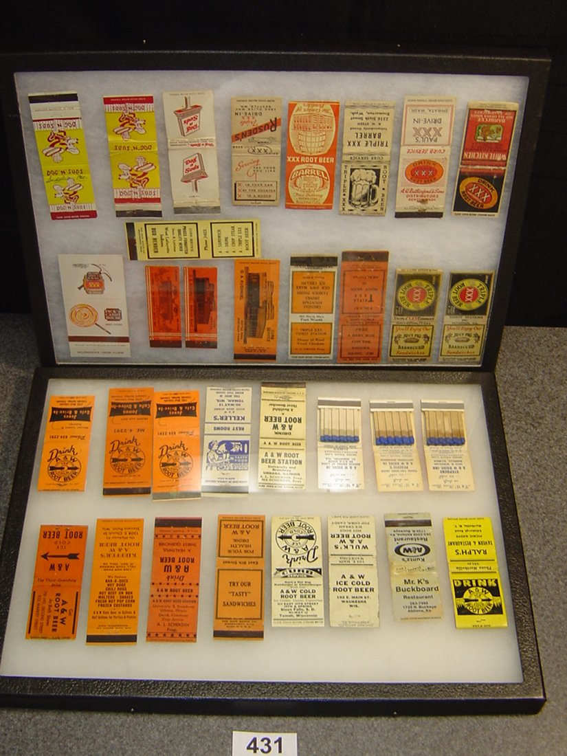 ASSORTMENT OF 33 MATCHBOOK COVERS: CASE IS FOR DISPLAY ONLY AND IS NOT PART OF THE LOT. YOU GET ONLY THE COVERS.