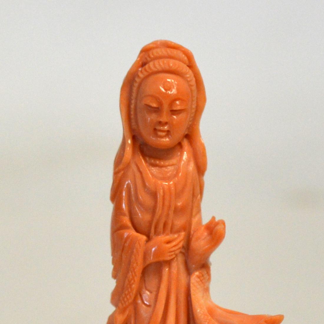 Vintage Natural Coral Carved Guanyin Ornament (1 of 3)