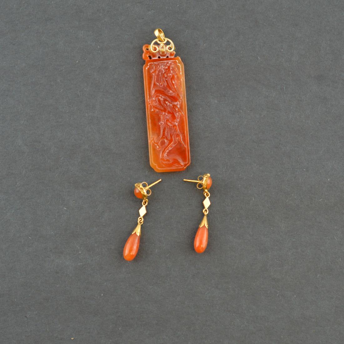 22K Yellow Jade Necklace + Earrings Jewelry Set (1 of 3)