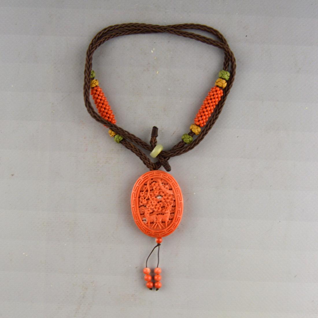 Red Coral Carved Pendant Necklace (1 of 3)