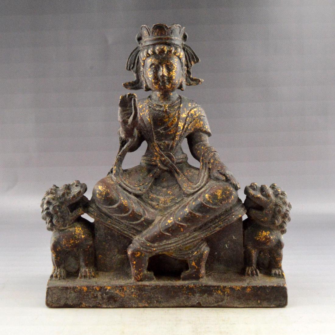 Ming Gilt Bronze Buddha Statue: 明代鎏金坐佛A Ming dynasty gilt bronze crafted sitting buddha statue figure. ; Height 240mm ; Width 200mm ; Length ; Weight