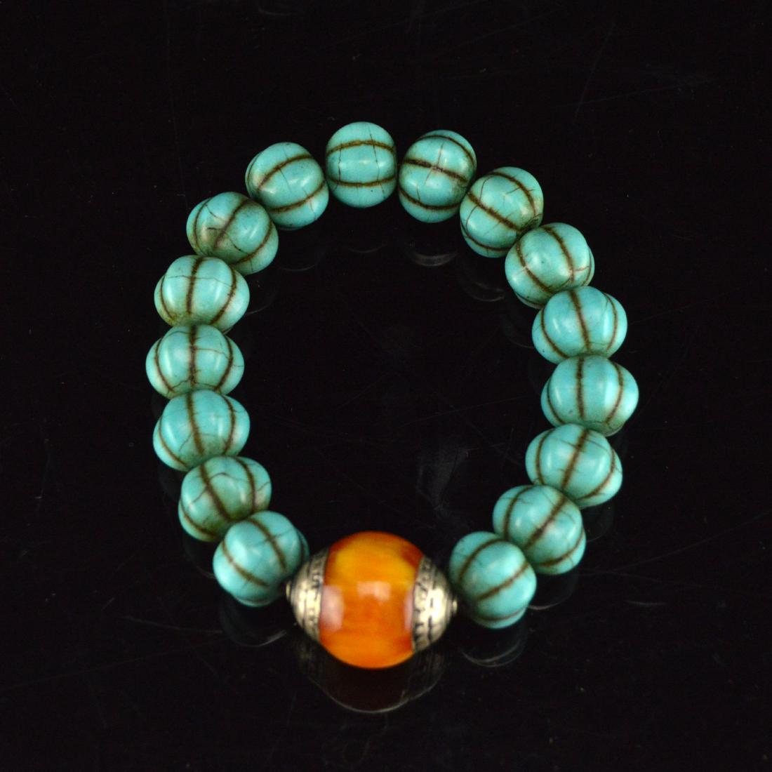 Royal Amber and Turquoise Pumpkin Bead Bracelet (1 of 5)