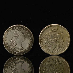 A1796 US libery Silver coins and A 1865 5 Francs coin: One 1796 US libery Silver coins and a 1865 Switzerland Schaffhausen shooting festival 5 Frances silver coin.