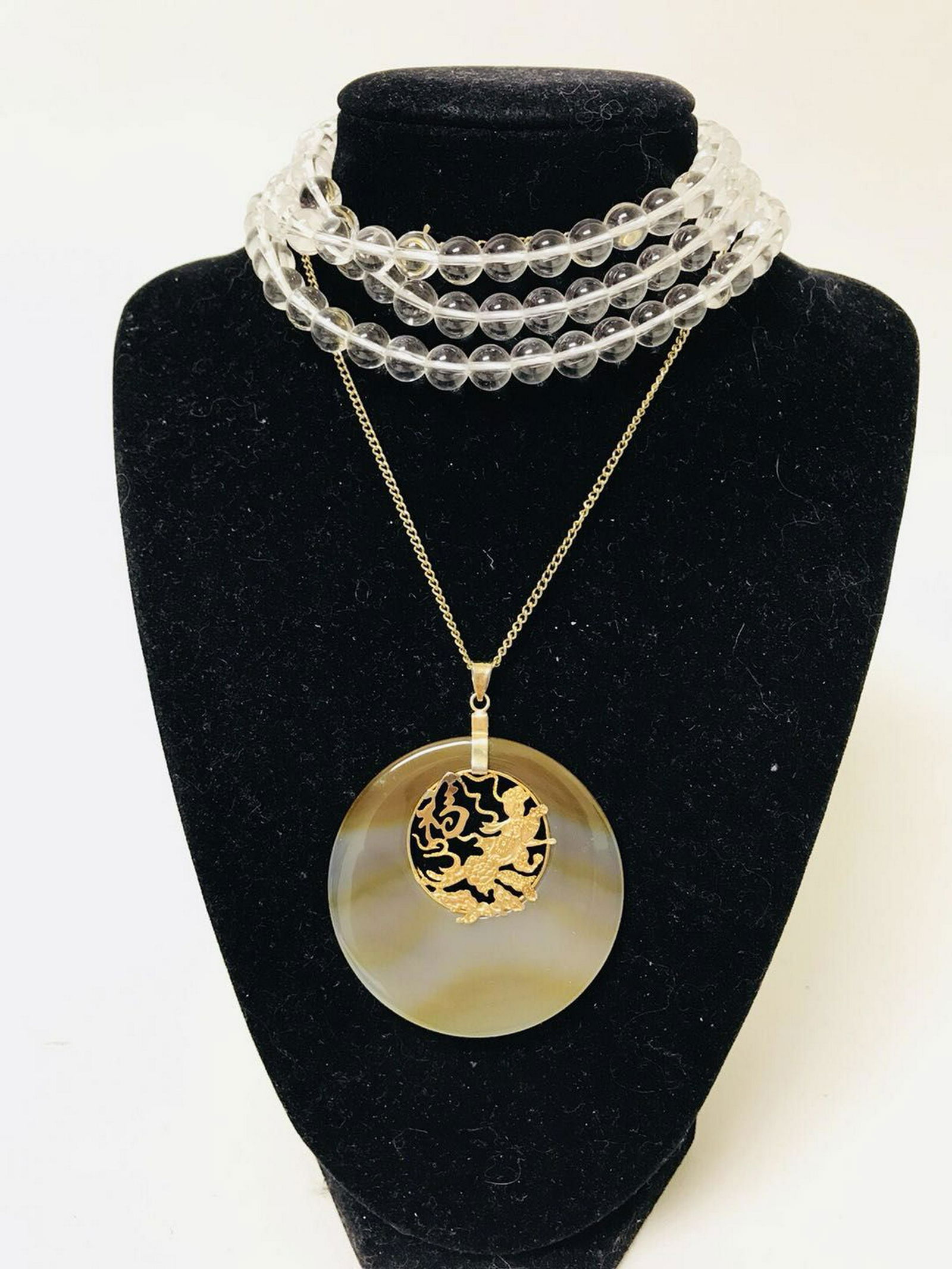 Old Liuli Pendant and Natural White Crystal 108 Beads (1 of 5)