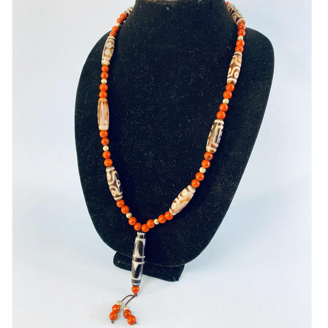 Southern Red Agate and Tigertooth Dzi Bead Necklace (1 of 2)