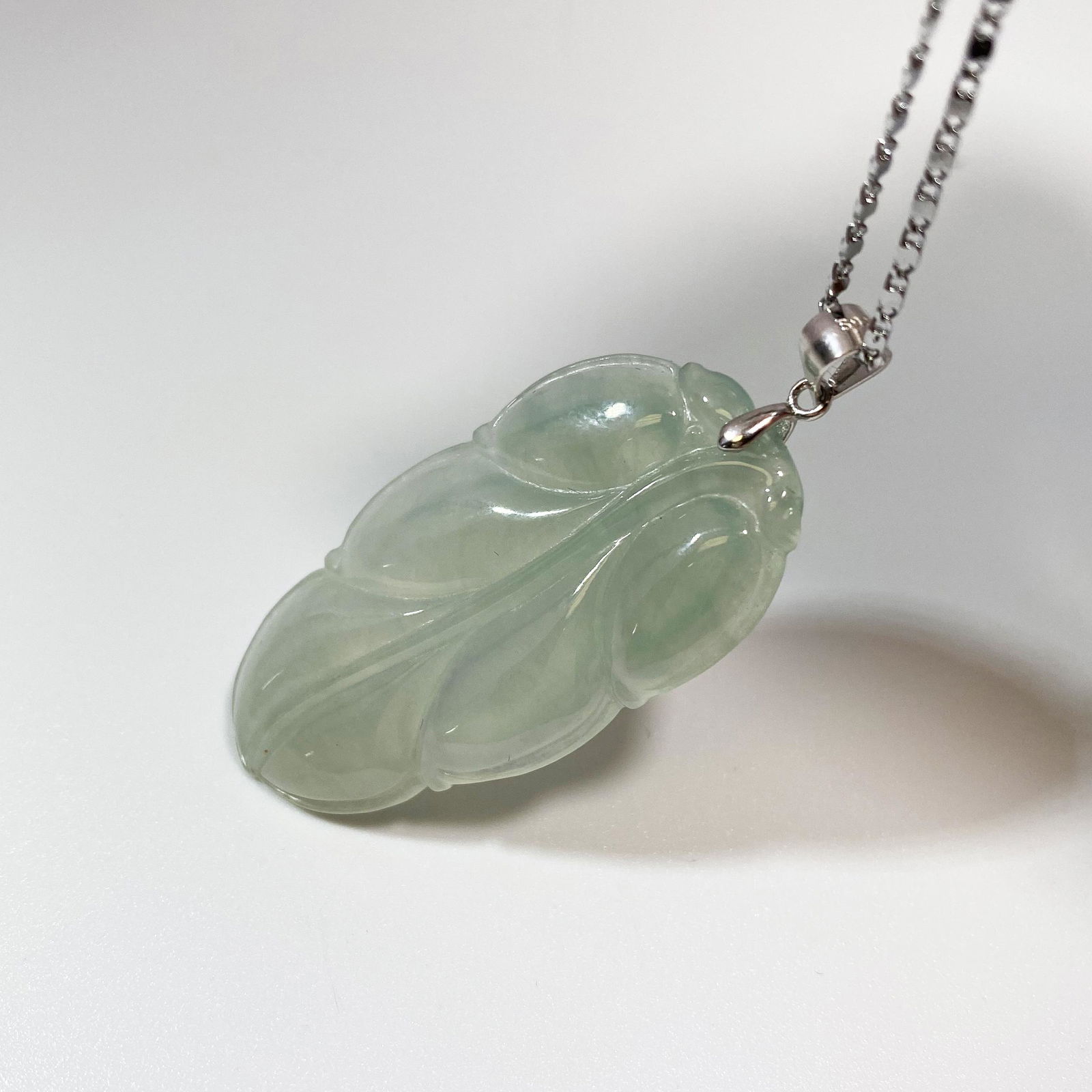 Certified Natural Icy Green Jadeite Leaf Pendant (1 of 7)