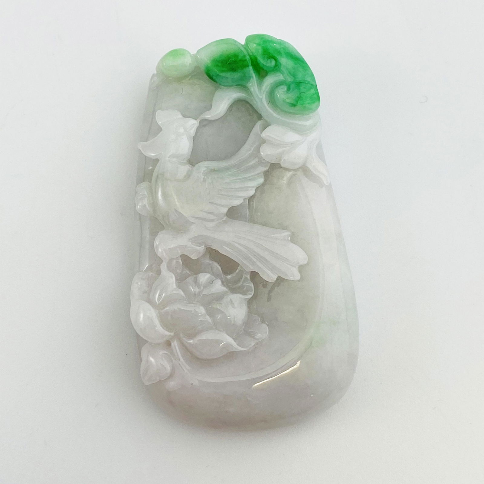Certified Natural White Jadeite Carved Floral Peony and (1 of 5)