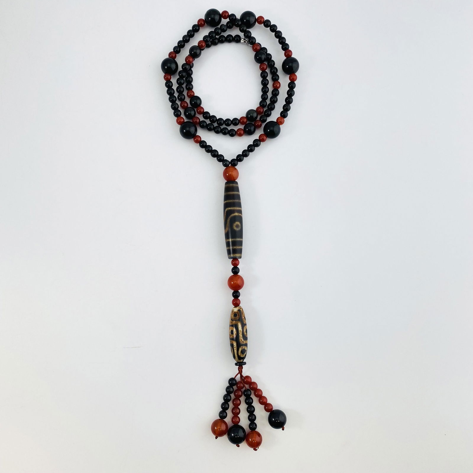 Agate Beads with Two Dzi Beads Necklace (1 of 6)