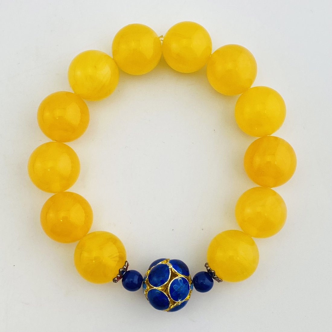 Amber and Color Enamels Beads Bracelet: Amber and Color Enamels Beads Bracelet 14*14*14mm