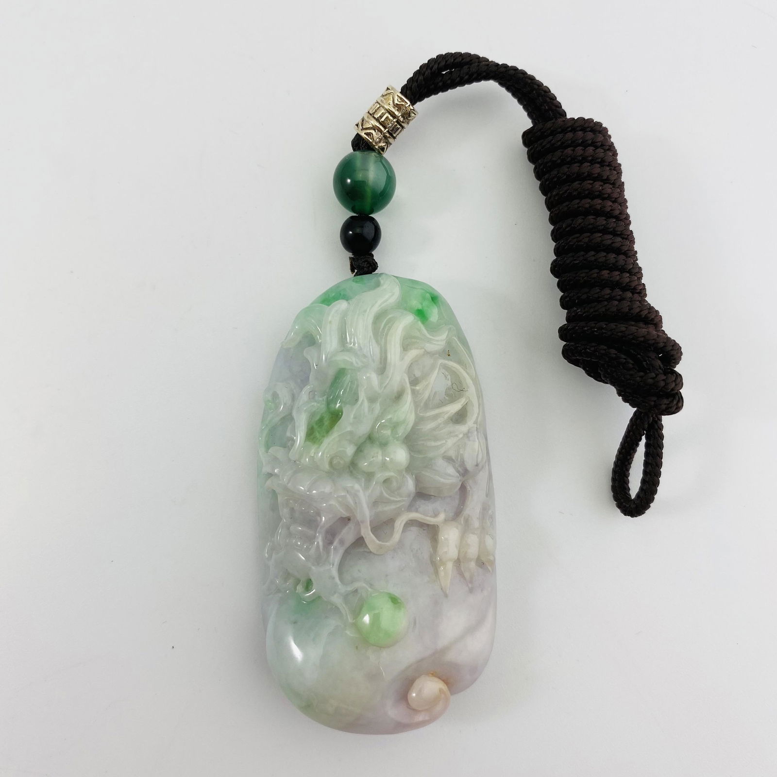 Natural Light Green Jadeite Dragon Carved Pendant (1 of 5)