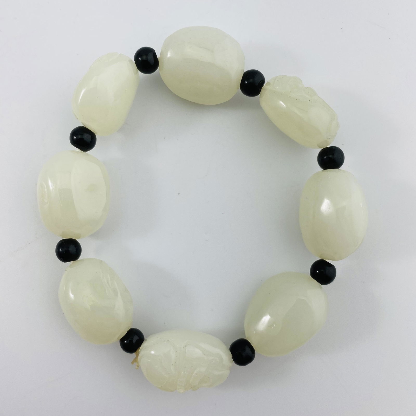 Natural Hetian White Jade Bead Bracelet (1 of 5)