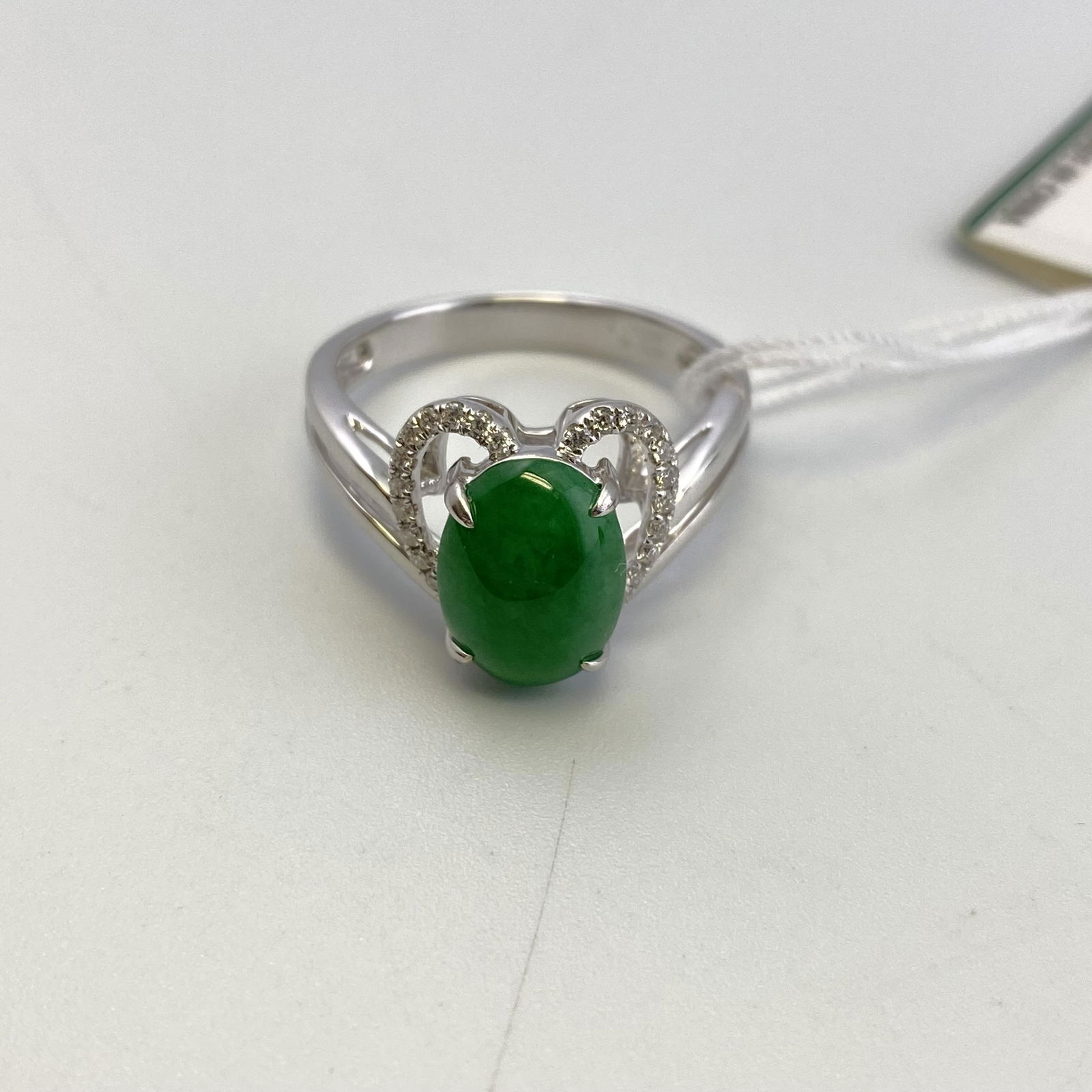 18K Gold with Diamond Natural Bright Green Jadeite Ring (1 of 5)