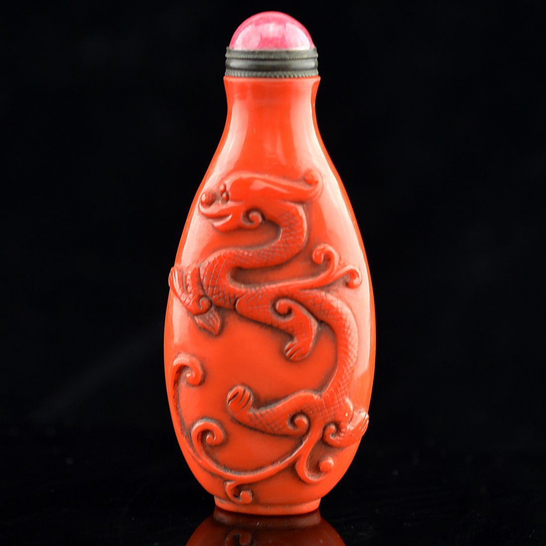 Red Liuli Snuff Bottle w/ Coral Cover (1 of 2)