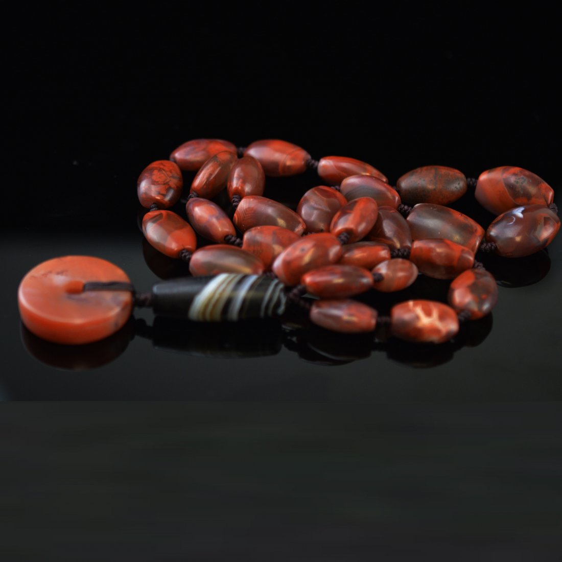 Natural Dzi Bead Pendant w/ Nanhong Agate Necklace (1 of 5)