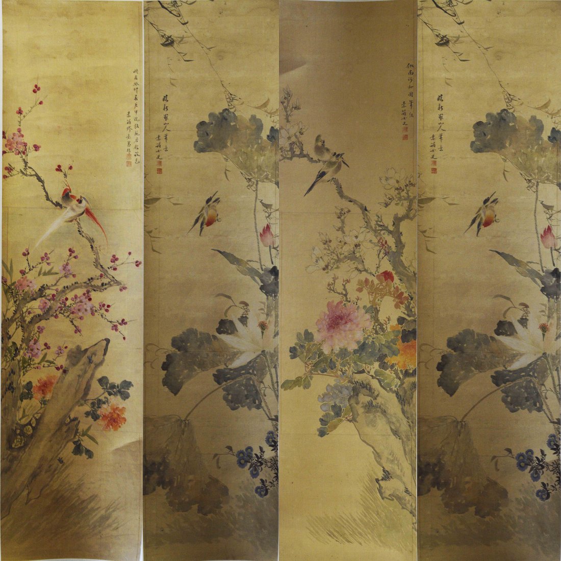 4 Magpie & Flora Silk Paintings (1 of 4)